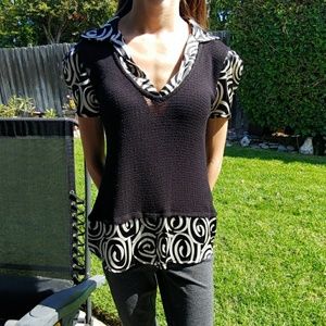 Knit sweater w/silk trim.